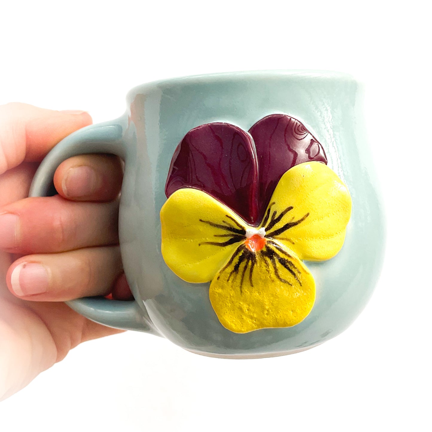 Pansy Hand Sculpted Porcelain Mug 9 oz