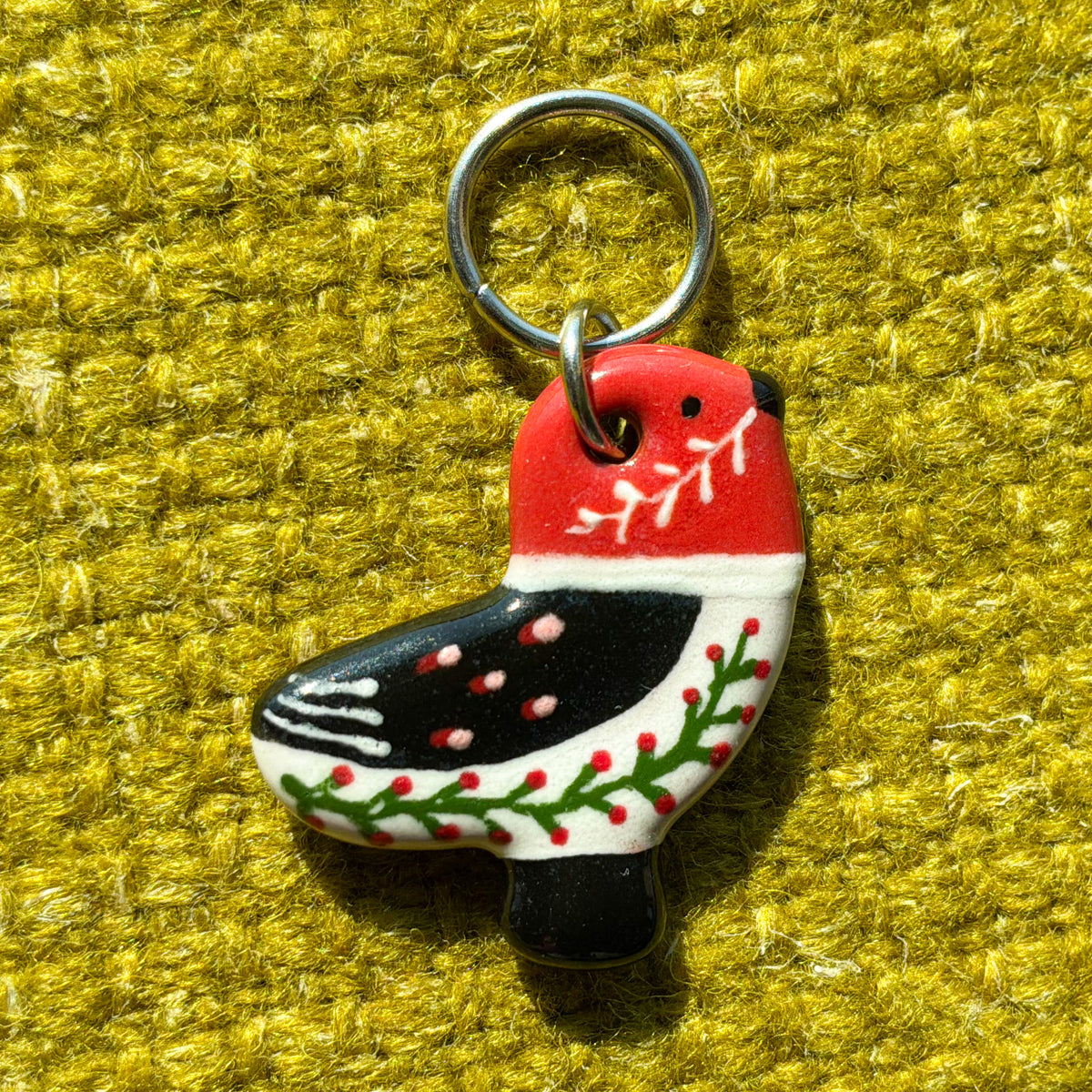 Ceramic Folk Bird Stitch Marker  3/4" x 7/8"