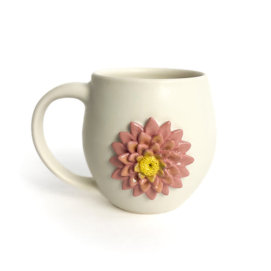 Dahlia Hand Sculpted Porcelain Mug   12 oz