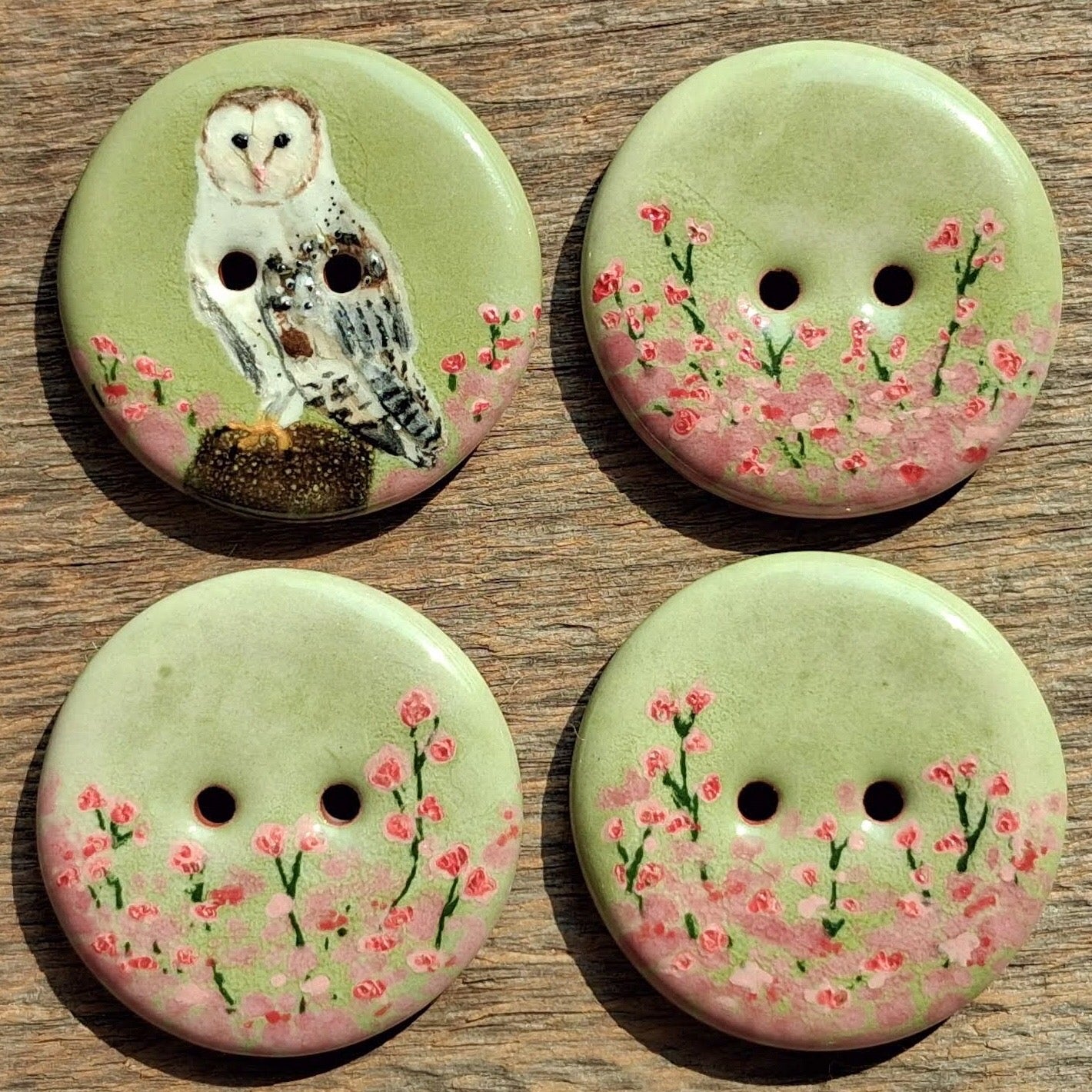 ‘Barn Owl Wildflower Field’ 1-1/16” one-of-a-kind 4-pack