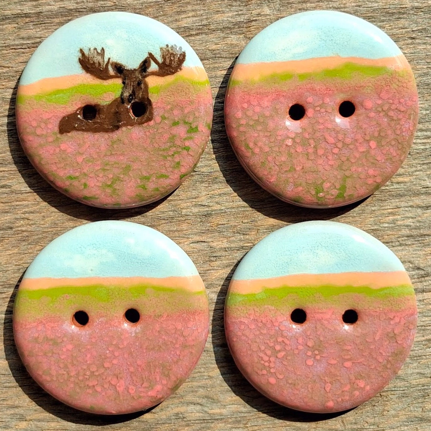 ‘Moose in the Fireweed’ 1-1/16” one-of-a-kind 4-pack