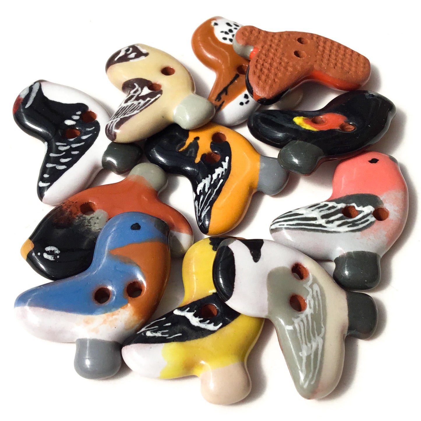 Ceramic Bird Buttons  3/4" x 7/8"