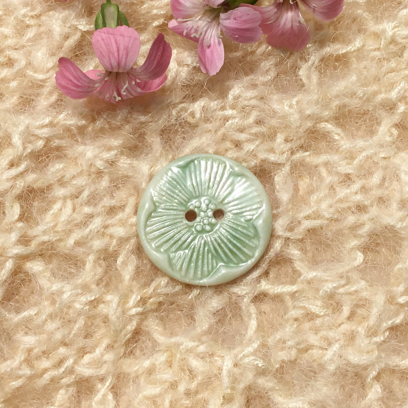‘Pressed Flowers’ Porcelain Button  7/8"