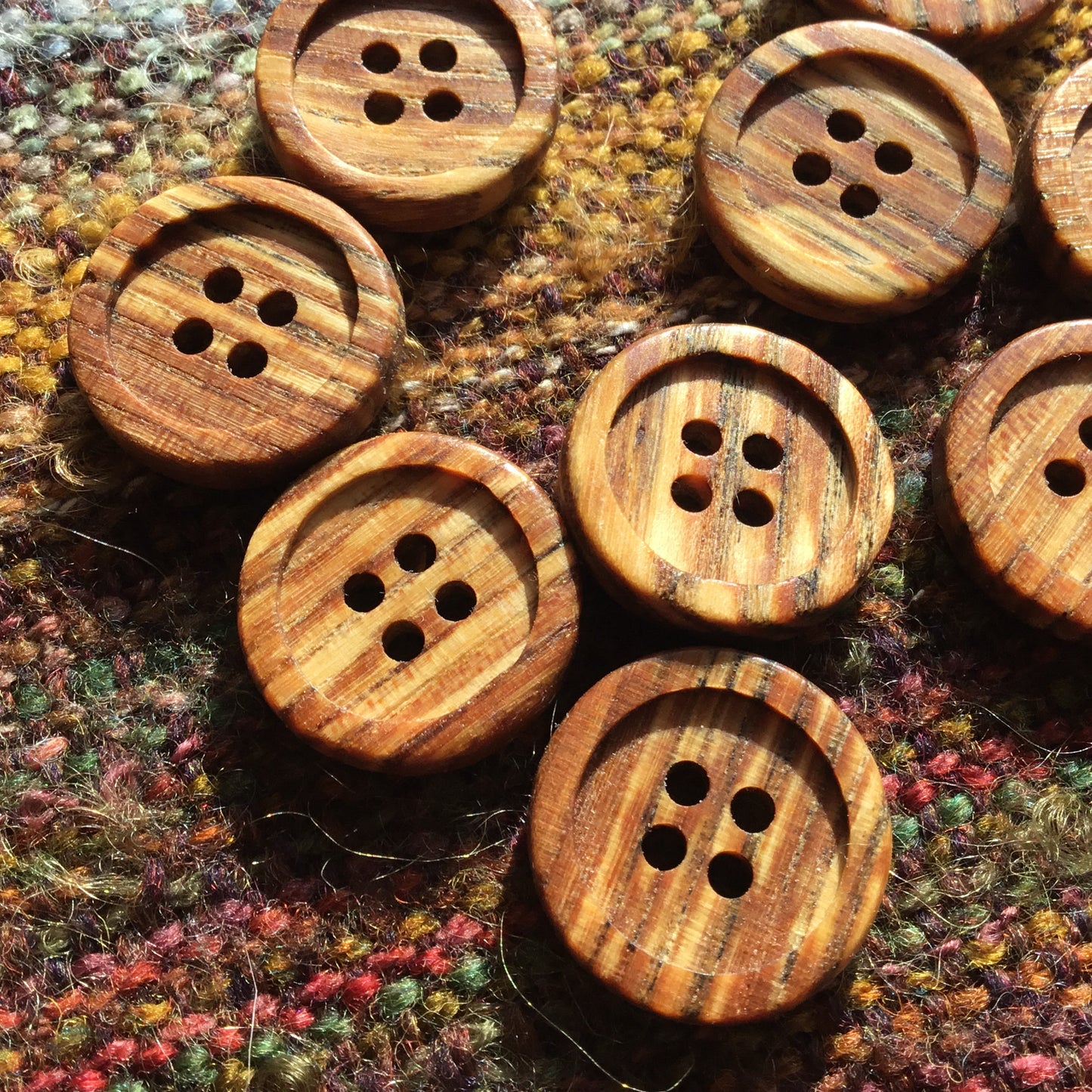 Four Hole Inset Button - Spalted Red Elm Wood  1"