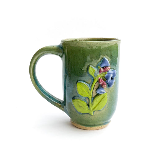 Virginia Bluebell Hand Sculpted Stoneware Mug   10 oz