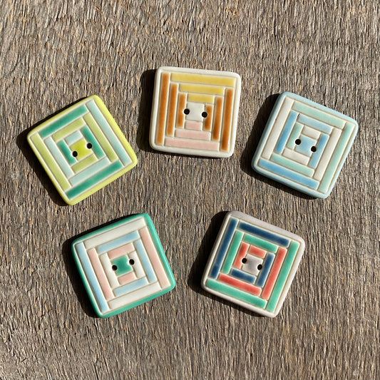 Porcelain Log Cabin Quilt Button 1”