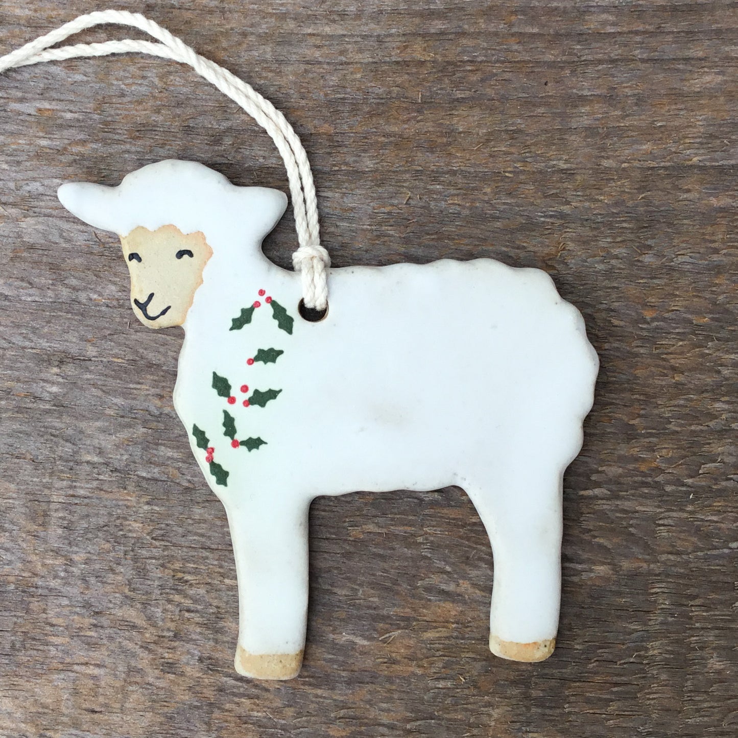 Christmas Sheep Stoneware Ornament