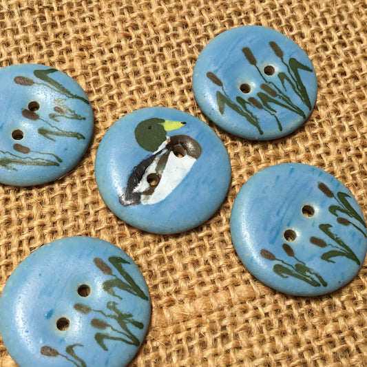 'Mallard & Cattails' Stoneware Buttons 1-1/16" 5-pack