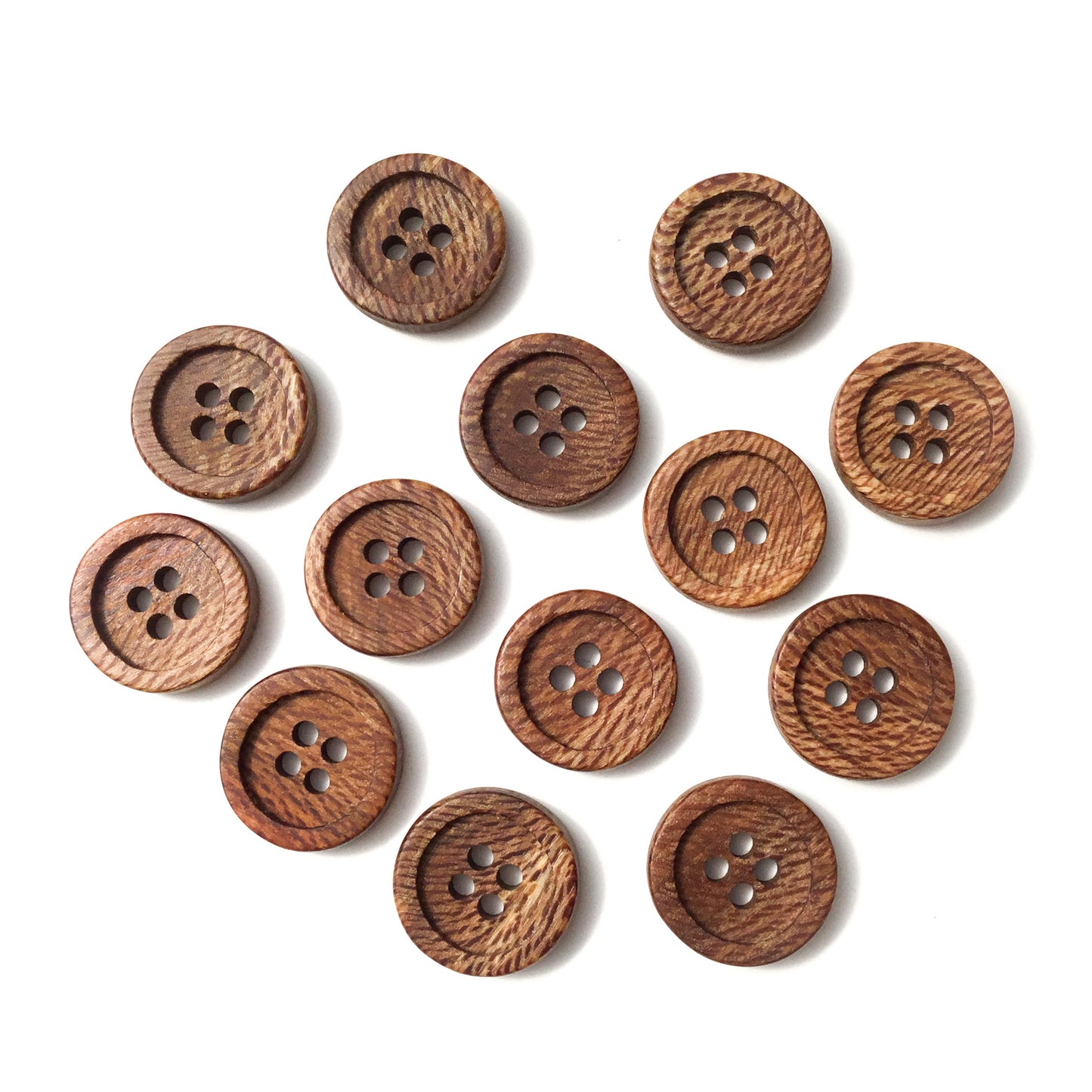 Four Hole Inset Button - 'Copper & Cream' Sycamore Wood  7/8"