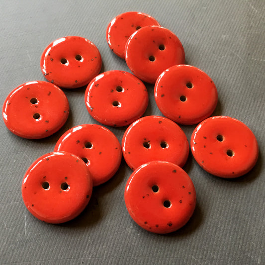 Red Stoneware Fleck Button  7/8"
