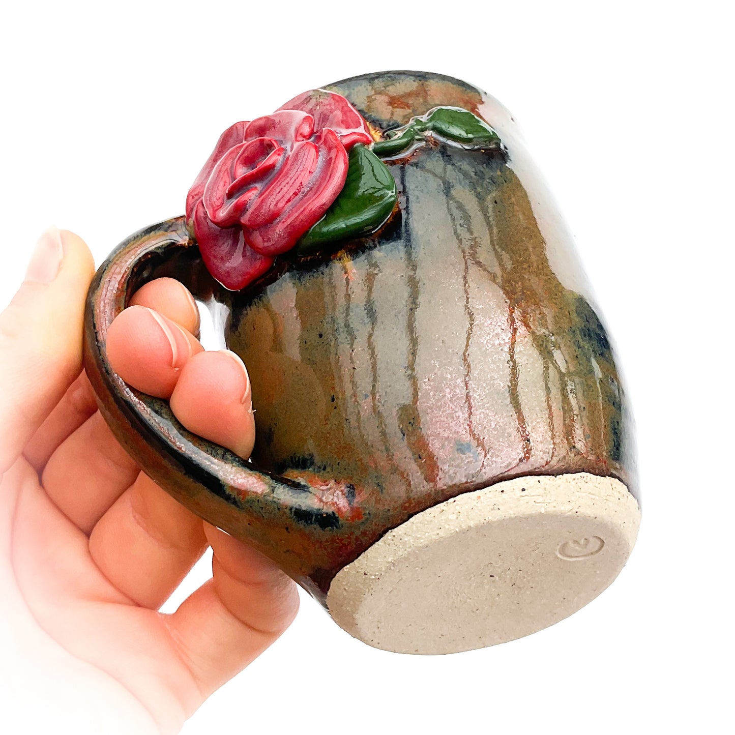 Red Rose Hand Sculpted Stoneware Mug 10 oz