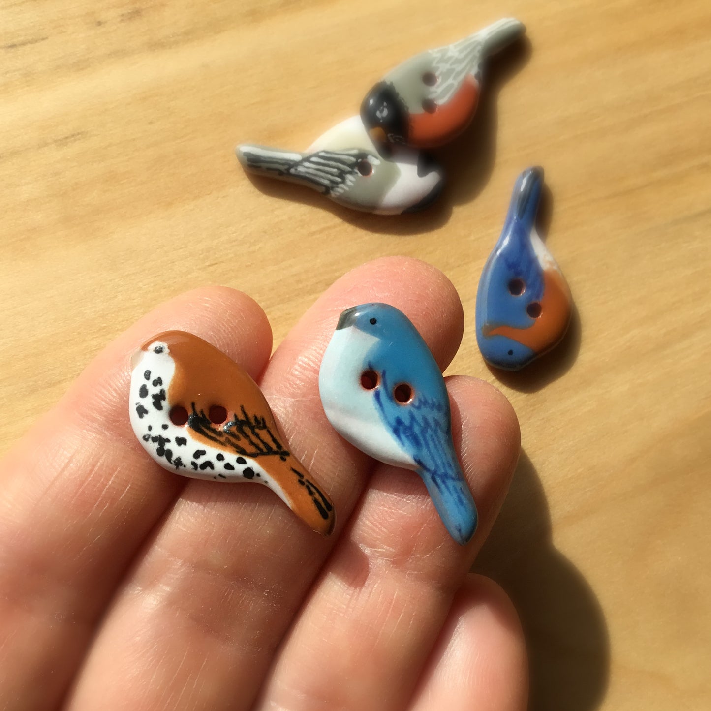 New! Ceramic Perching Songbird Button 1/2” x 1-1/8"
