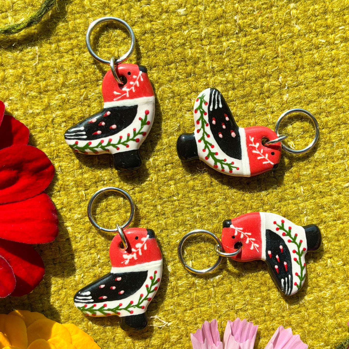 Ceramic Folk Bird Stitch Marker  3/4" x 7/8"