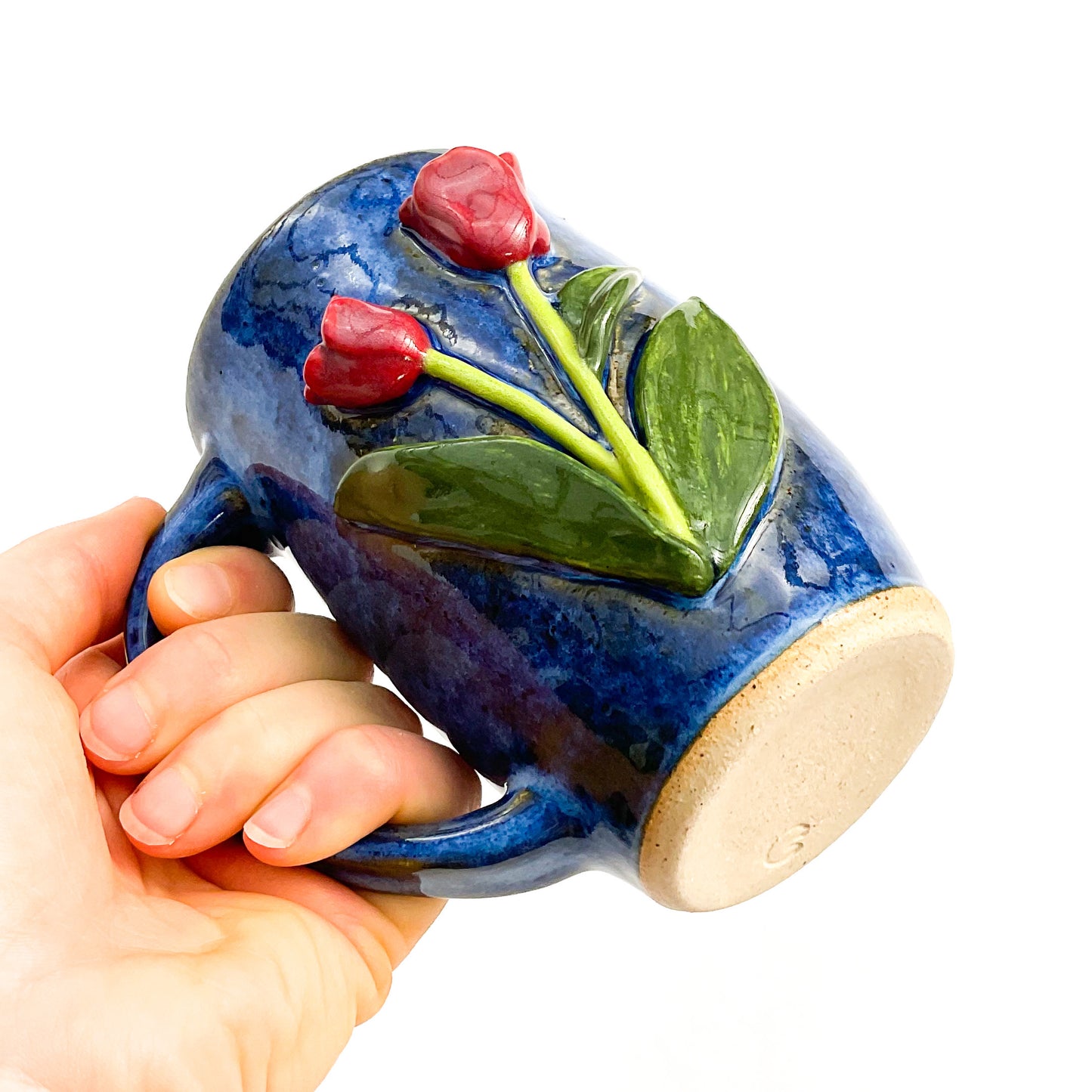 Tulip Hand Sculpted Stoneware Mug   12 oz