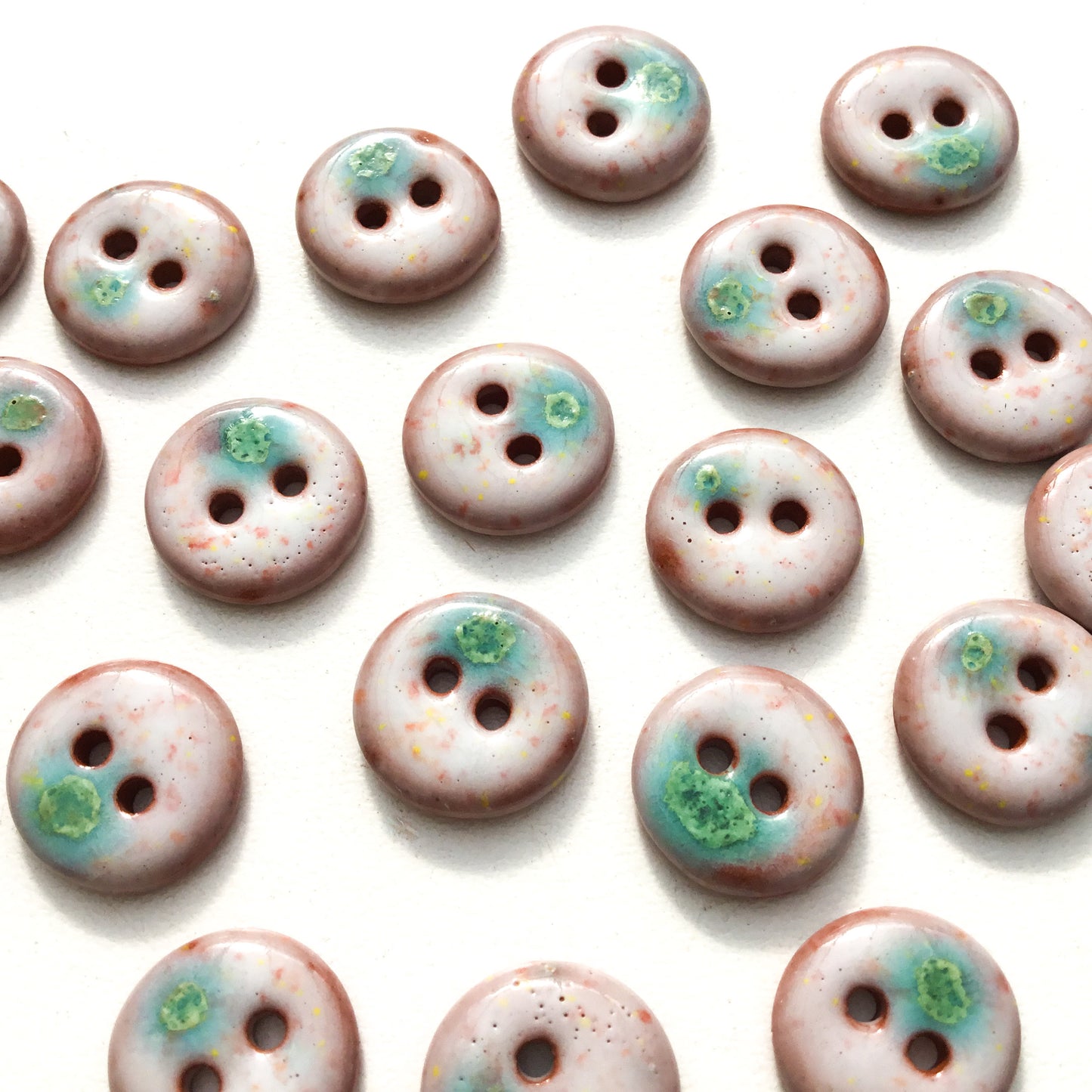 White & Blue-Green Splash Ceramic Buttons - 1/2"