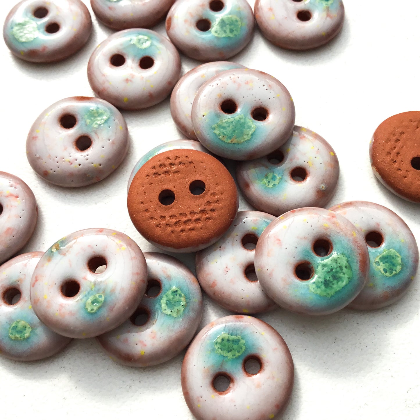 White & Blue-Green Splash Ceramic Buttons - 1/2"