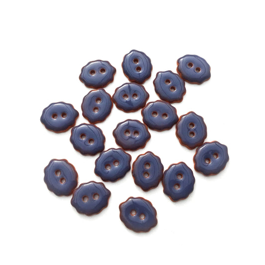 Scalloped Dark Blue Ceramic Buttons -1/2" x 11/16”