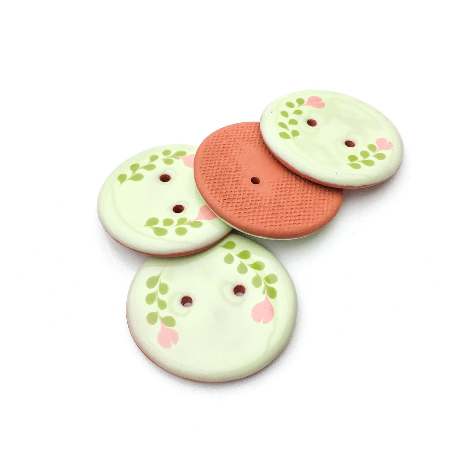 Light Green & Pink Flower Buttons 1-3/8"