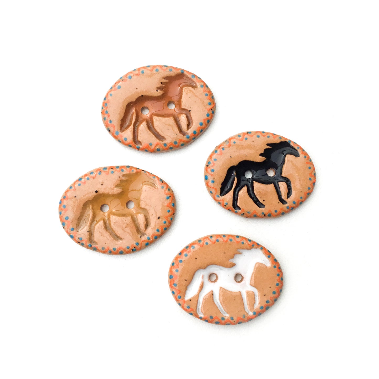 'Running Horses' Ceramic Buttons  1-1/16" x 13/16"