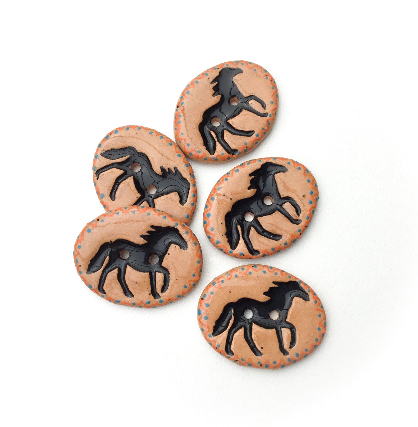 'Running Horses' Ceramic Buttons  1-1/16" x 13/16"