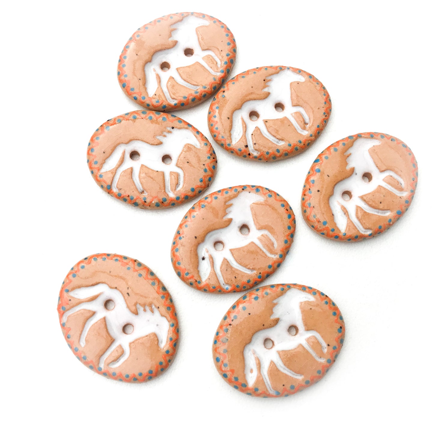 'Running Horses' Ceramic Buttons  1-1/16" x 13/16"