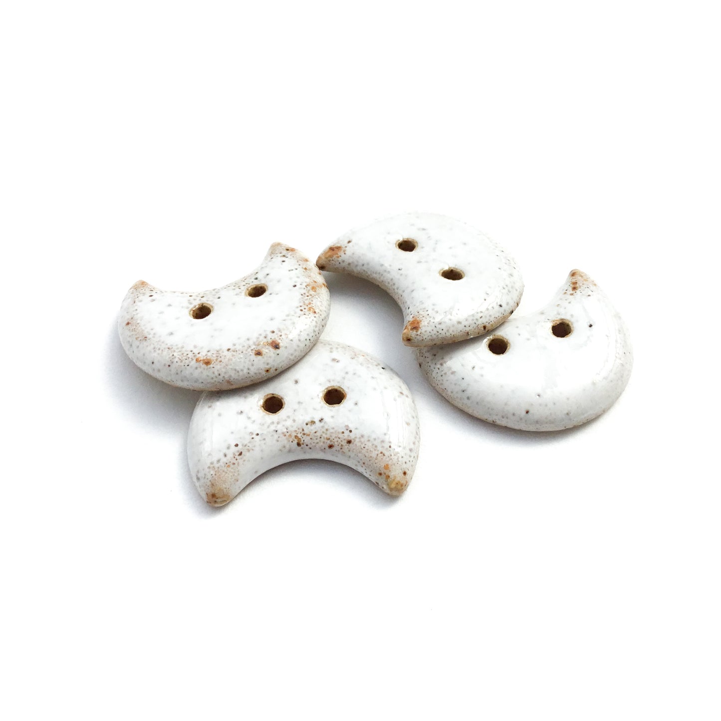 White Moon Crescent Stoneware Buttons 1"