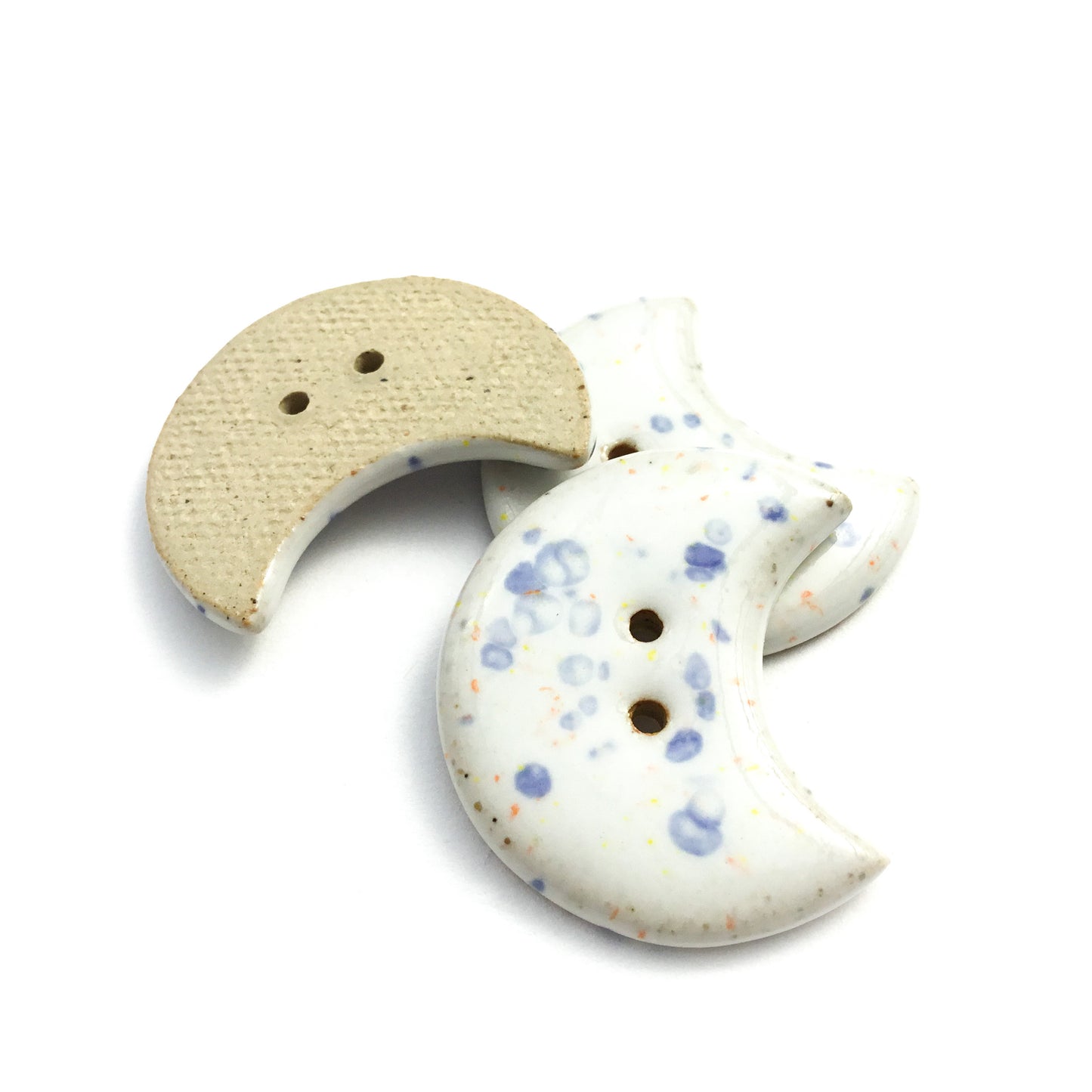 Speckled White Moon Crescent Stoneware Buttons 1-1/4"