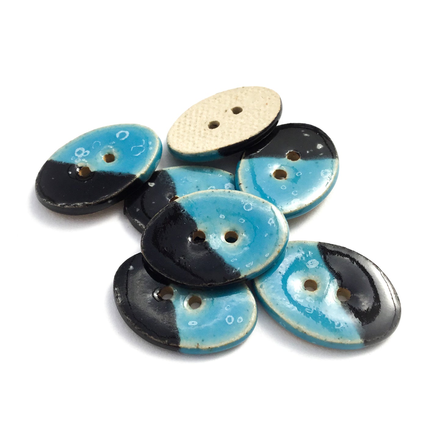 Oval Color Contrast Stoneware Buttons  5/8" x 7/8" - 7 Pack