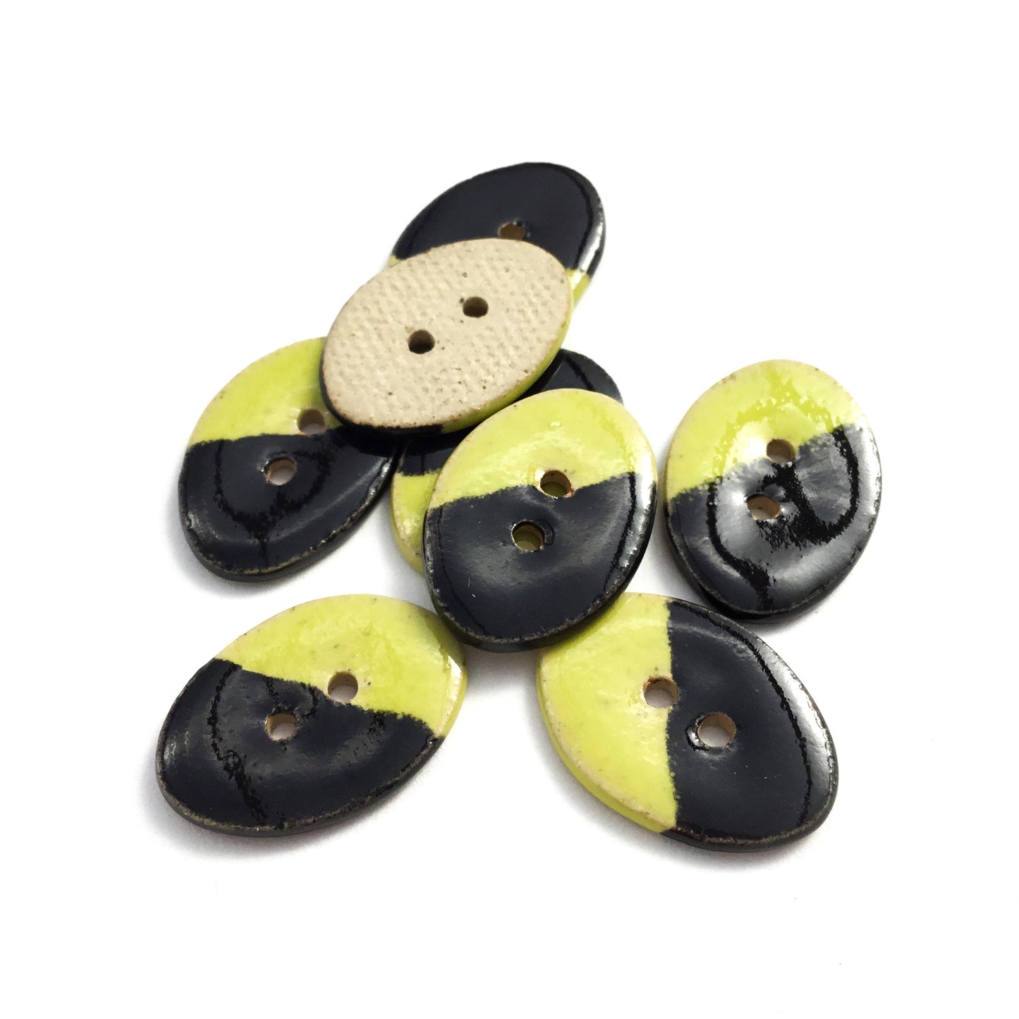 Oval Color Contrast Stoneware Buttons  5/8" x 7/8" - 8 Pack