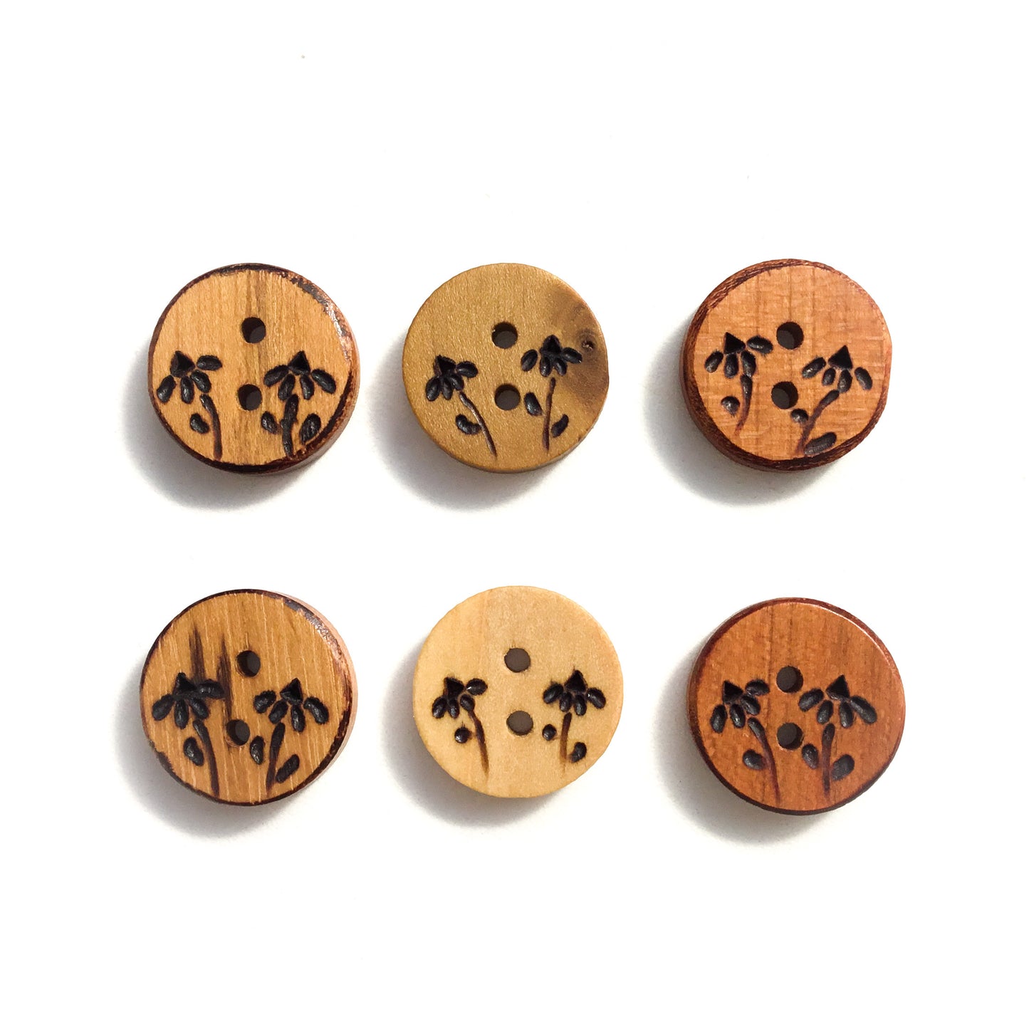 'Coneflower' Wood Burned Buttons  7/8”