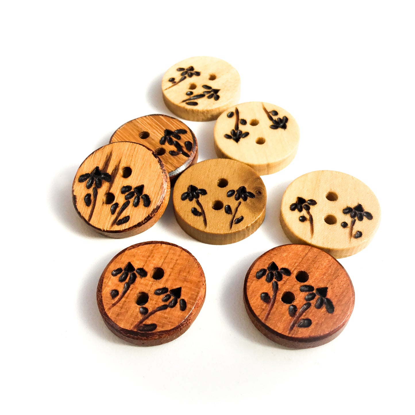 'Coneflower' Wood Burned Buttons  7/8”