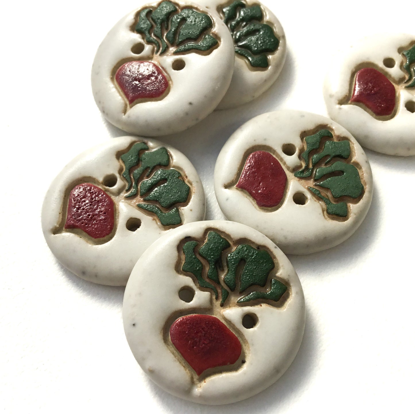Matte White Garden Beet Stoneware Button  7/8"