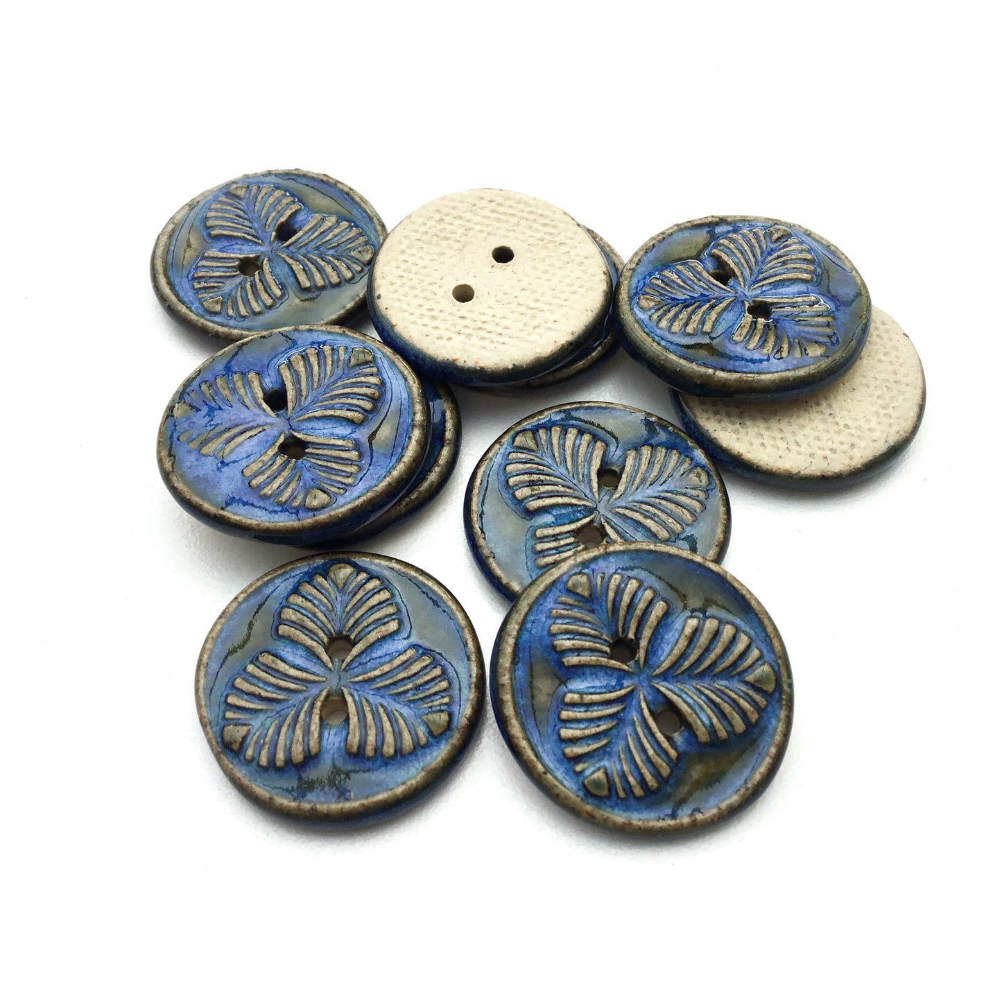 Indigo 'Trifolium' Stoneware Button  7/8"