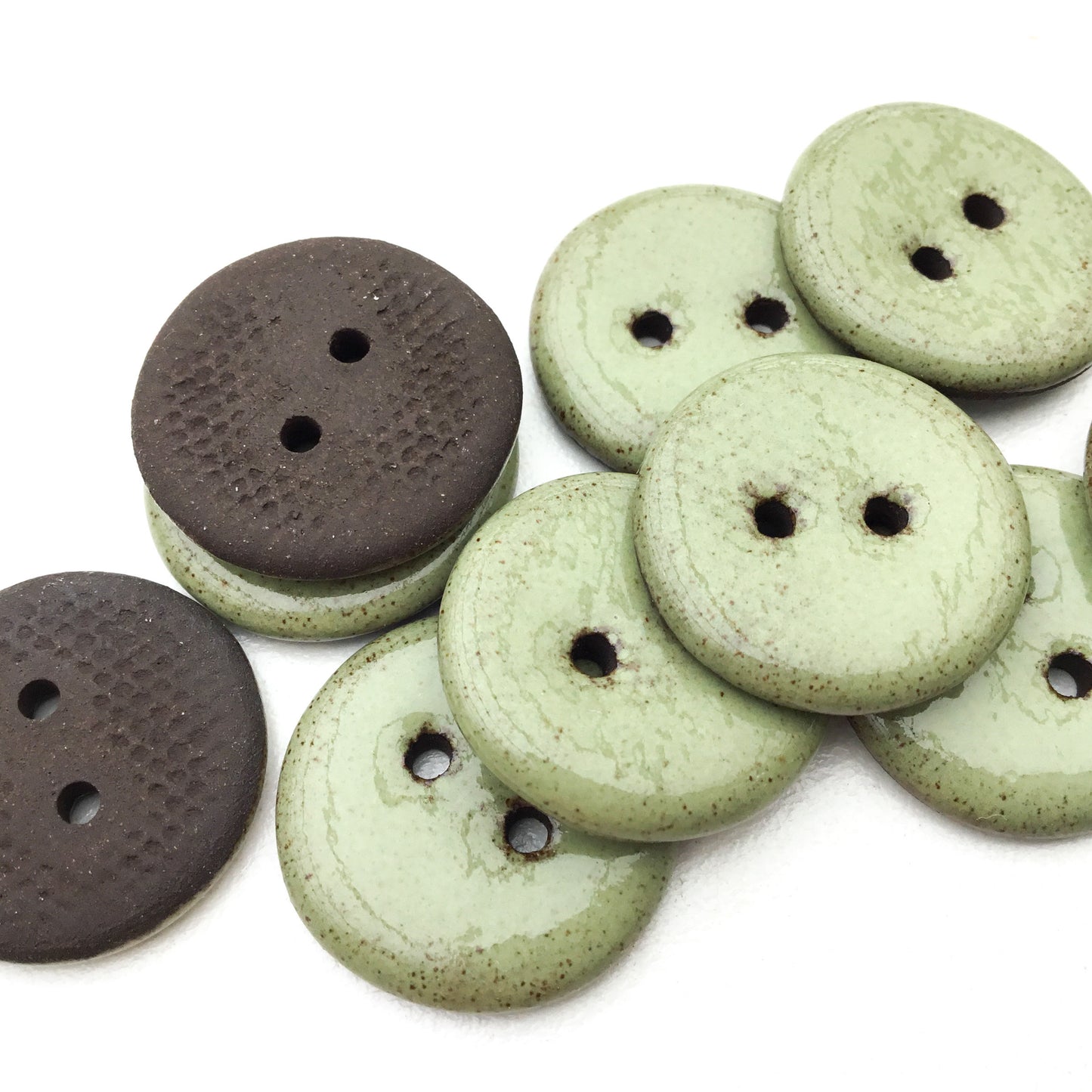 Sage Green Black Clay Button  3/4"