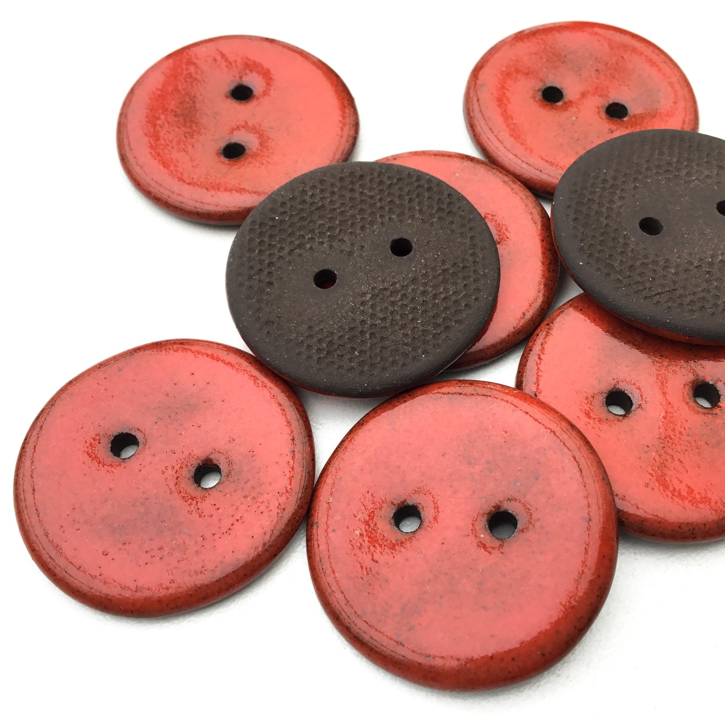 Bright Red Black Clay Stoneware Buttons  1-1/16"