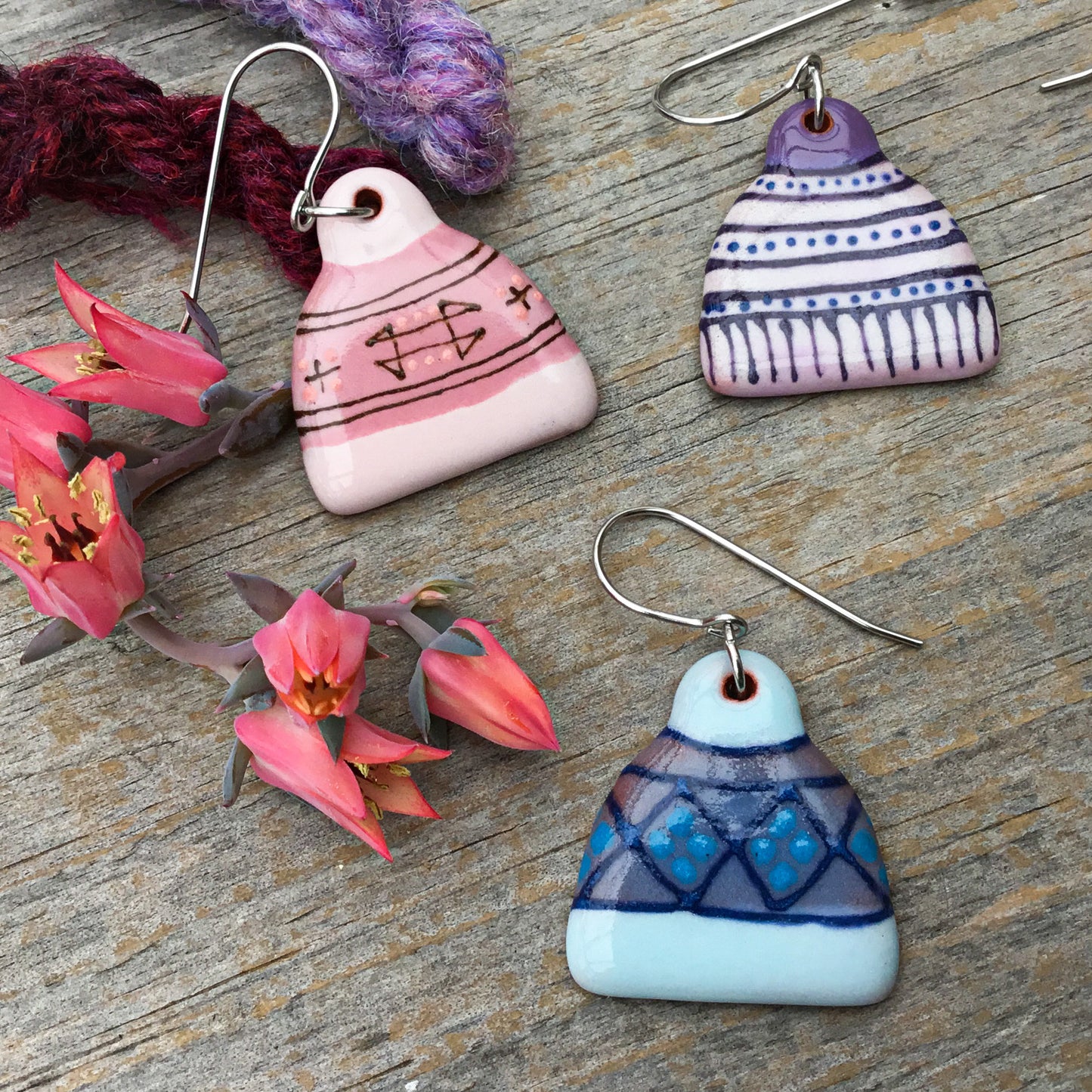 'Hand Knit Hats' Ceramic Earrings