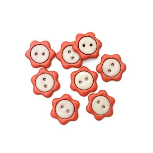 'Floral Darlings' Flower Buttons - Red-Orange 7/8"