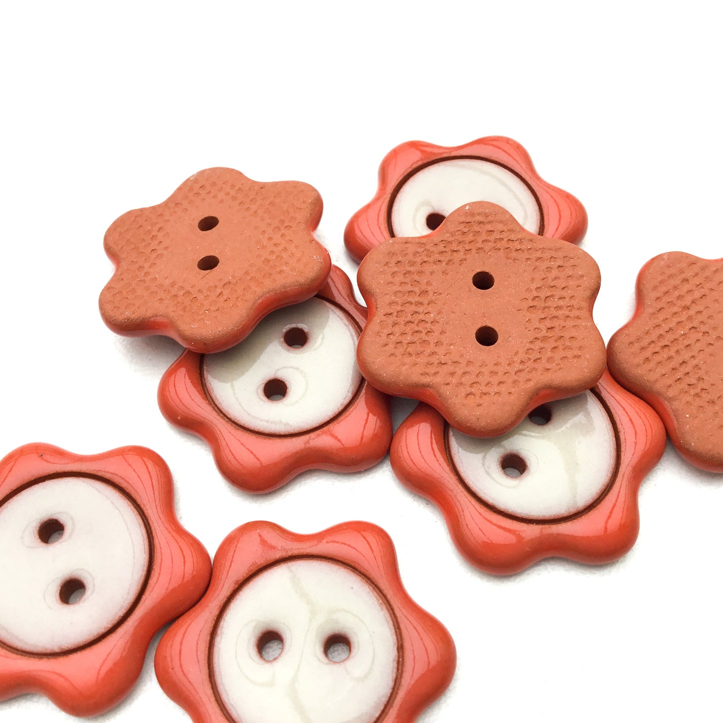 'Floral Darlings' Flower Buttons - Red-Orange 7/8"