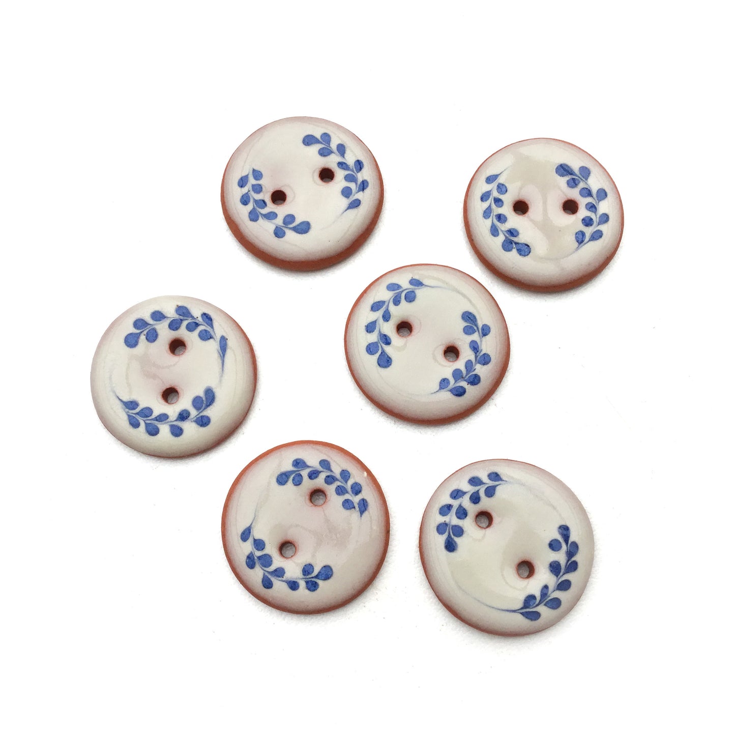 Antique White Button with Blue Florets  7/8"