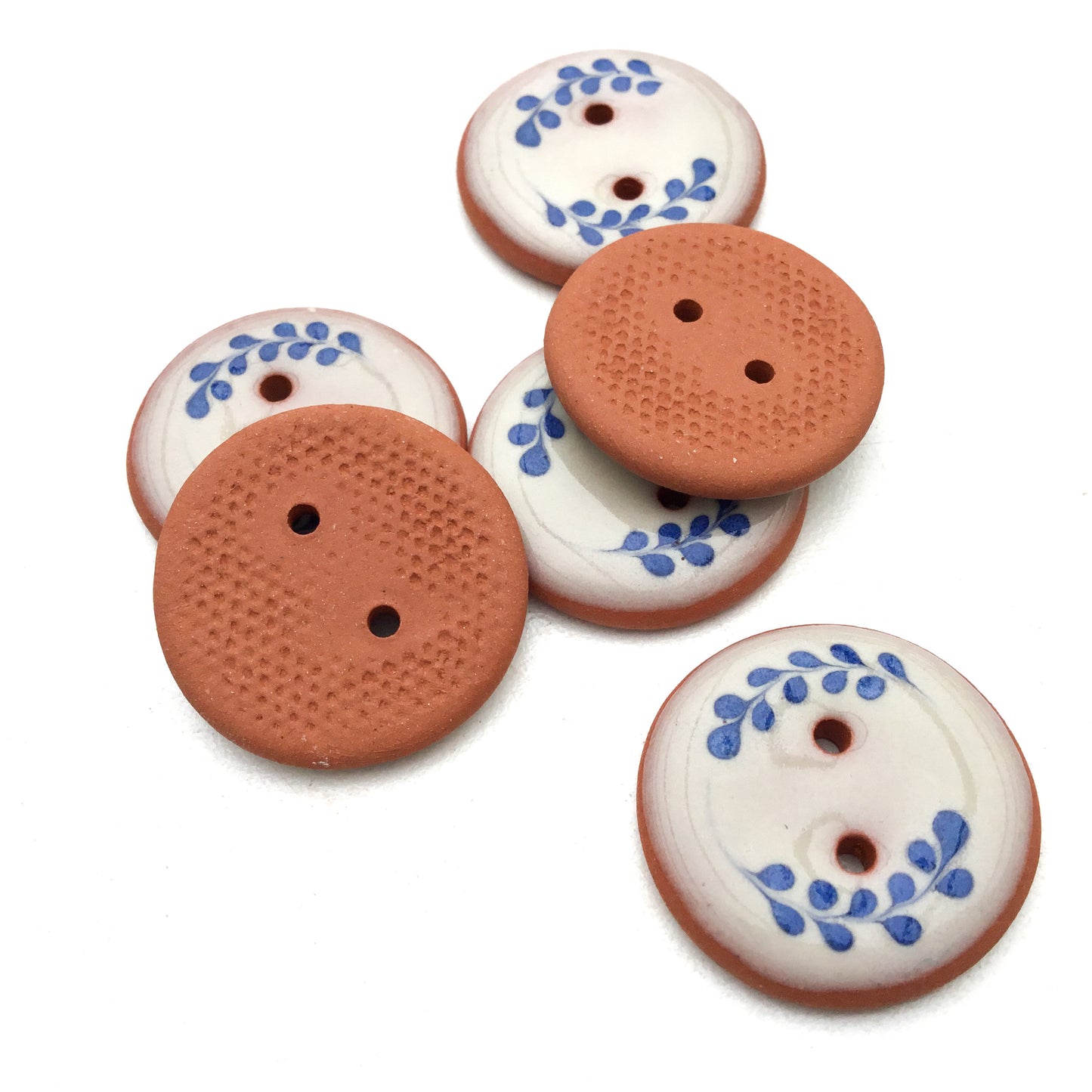 Antique White Button with Blue Florets  7/8"