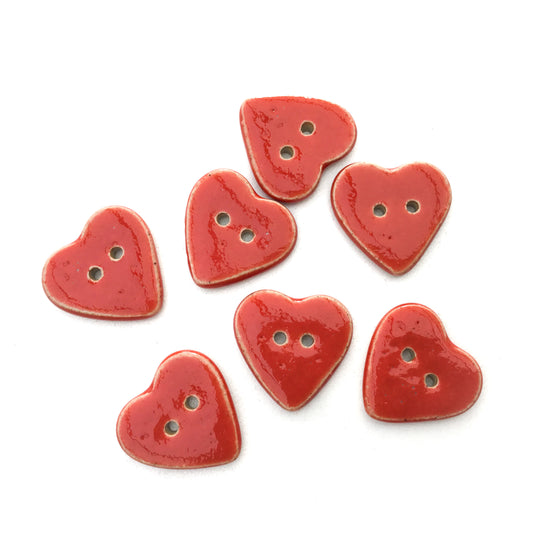 Red Stoneware Heart Buttons  7/8"