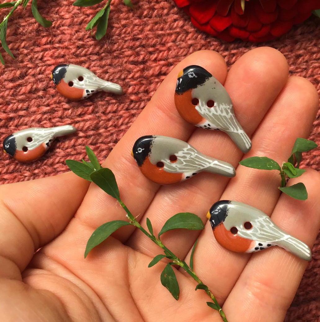Ceramic Perching Songbird Button *NEW SPECIES! 1/2” x 1-1/8"