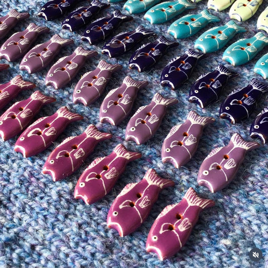Colorful Fish Ceramic Buttons  1/2" x 1-1/4"