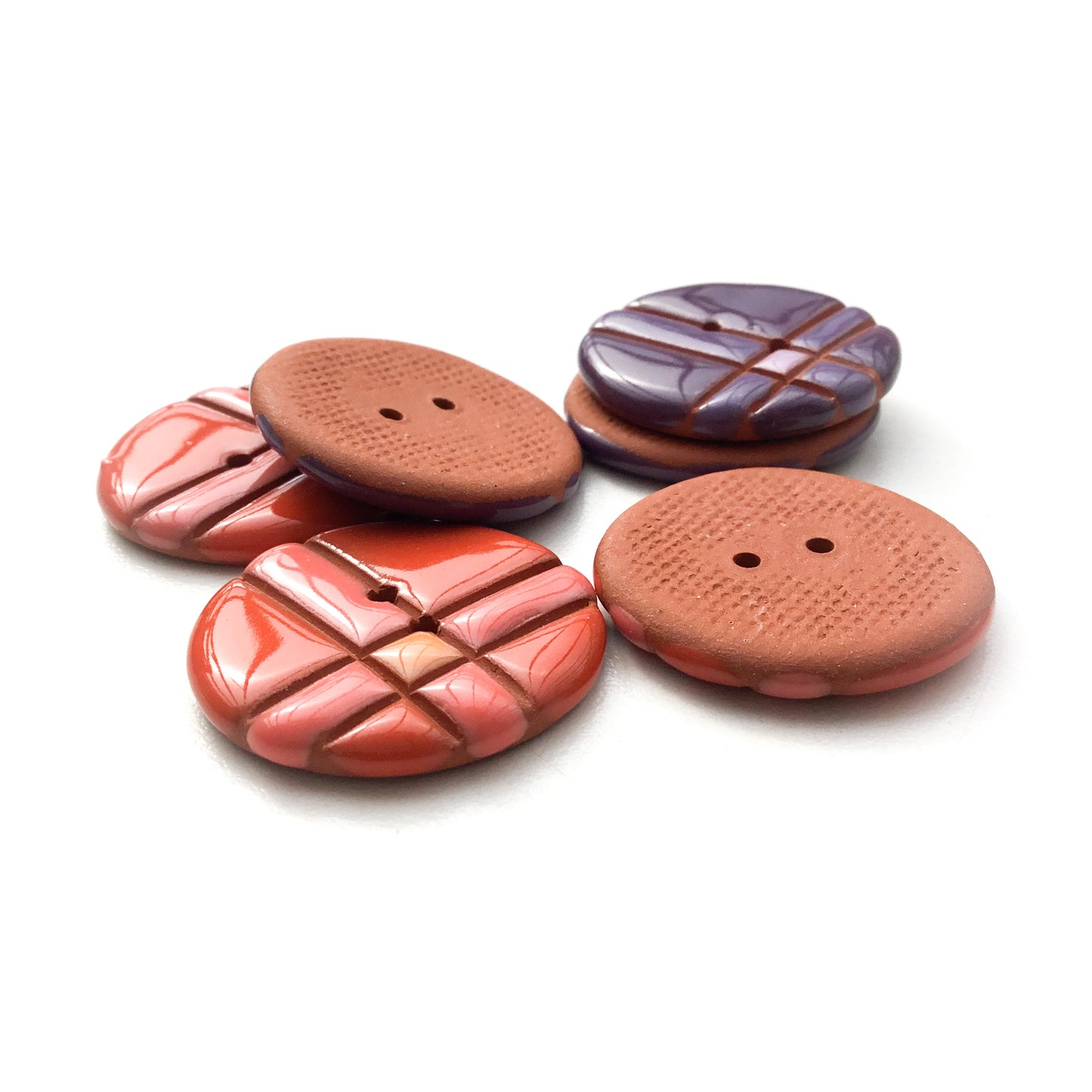 Vibrant Quilted Check Buttons on Red Clay - 1 1/16"