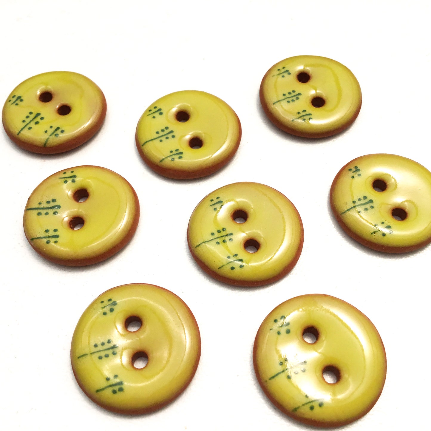 Chartreuse & Green Sprig Ceramic Buttons - 3/4"