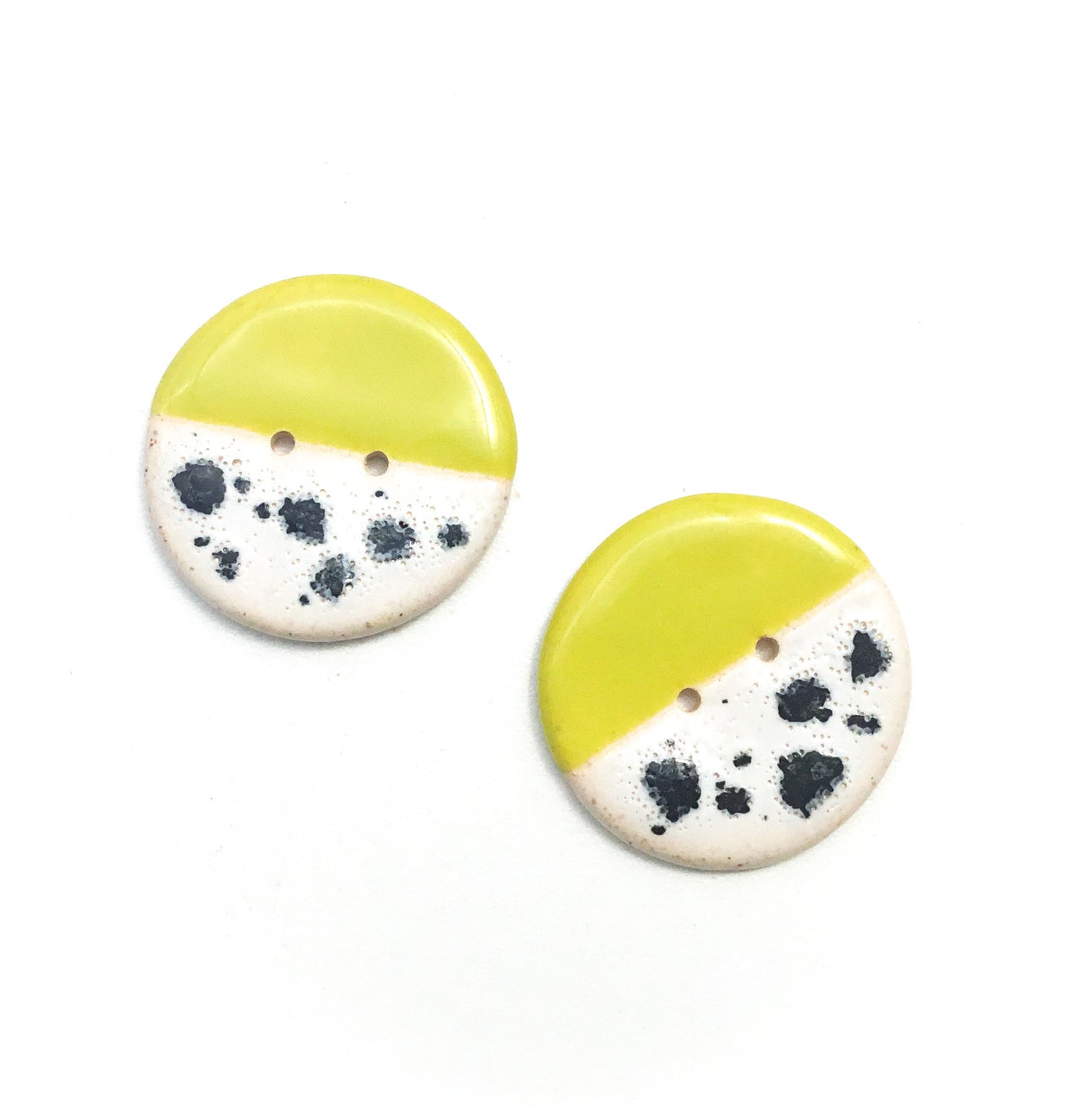 Chartreuse & Black Ceramic Statement Button - 1 3/8"