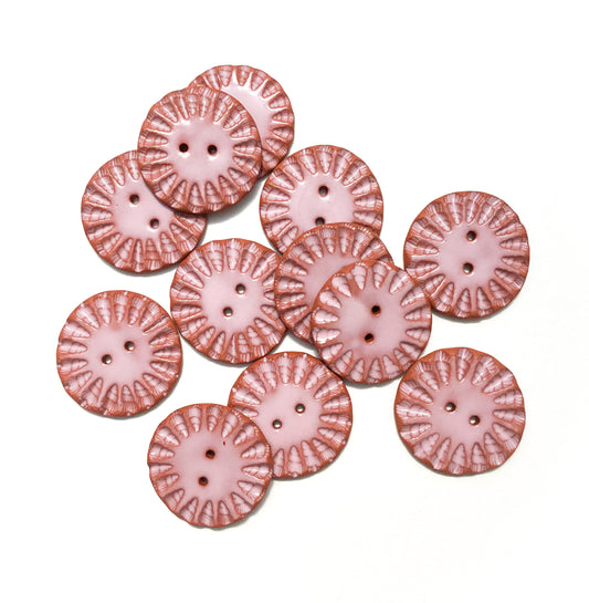 Scalloped Pink Ceramic Buttons - 1-3/16"