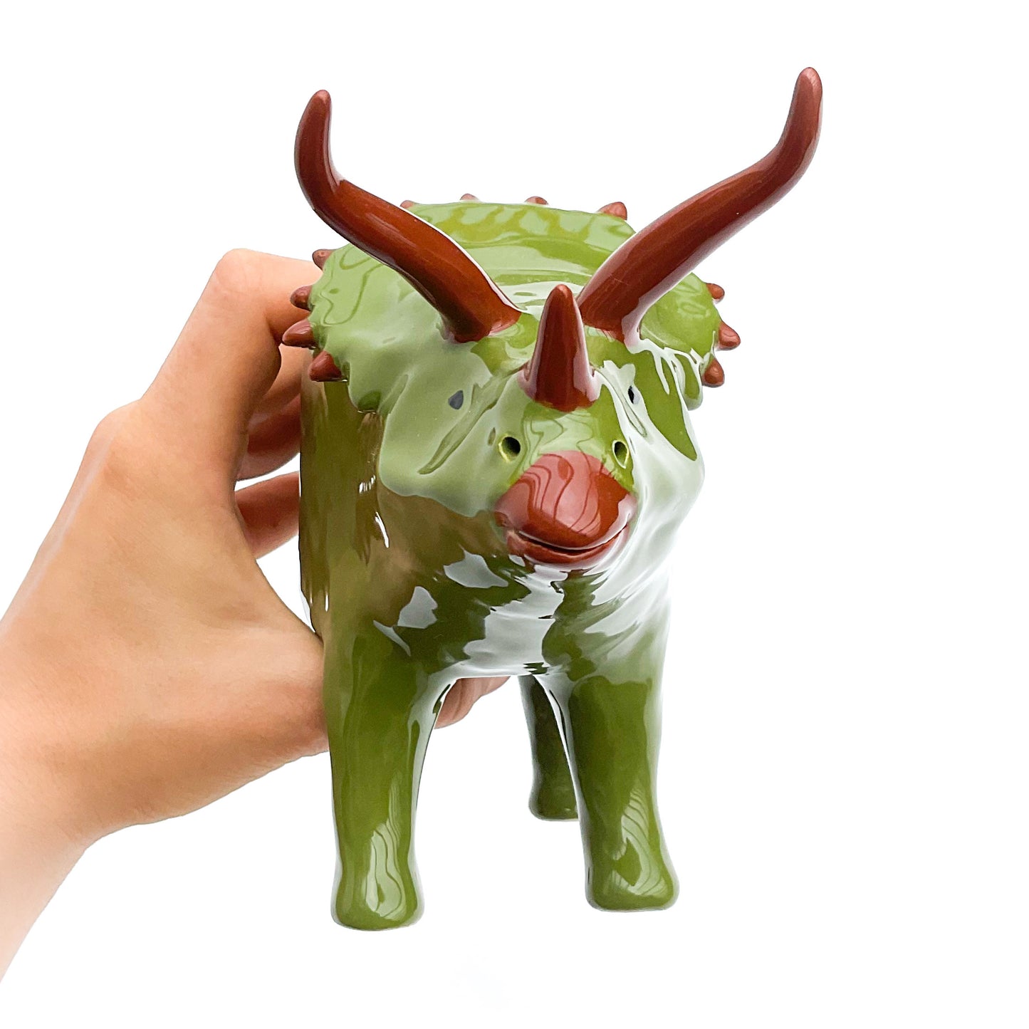 Olive Green Triceratops Dinosaur Planter