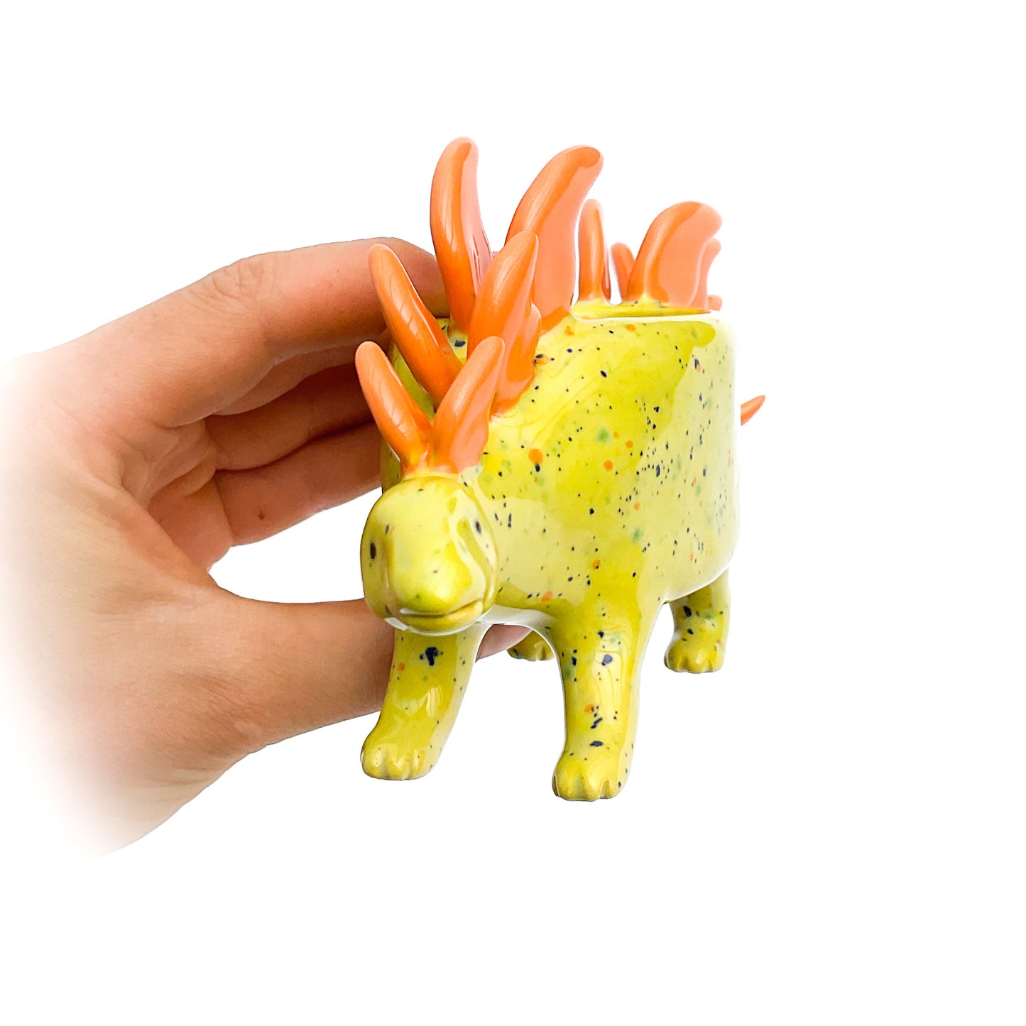 Speckled Yellow & Orange Stegosaurus Dinosaur Planter