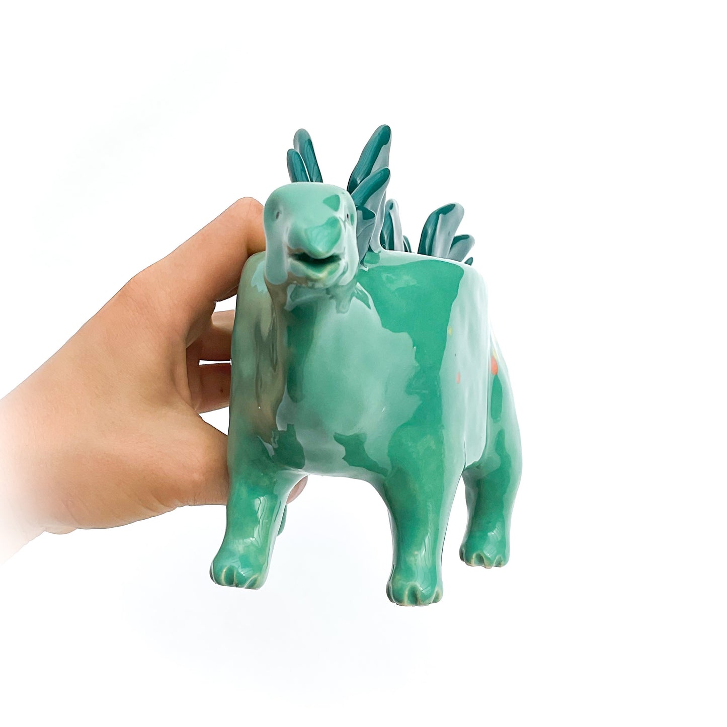 Speckled Turquoise Stegosaurus Dinosaur Planter